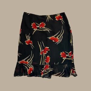 90s Ruffle Hem Floral Midi Skirt